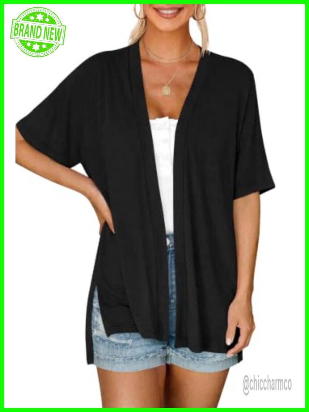 Womens Short Sleeve Open Front Cardigan Lightweight Summer Casual Sweater